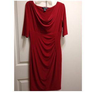 Ralph  Lauren Women's Red  cascading neck  sheath Fashionable Dress